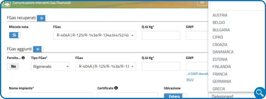 Screenshot dettaglio Portale FGas